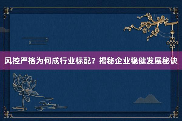 风控严格为何成行业标配？揭秘企业稳健发展秘诀
