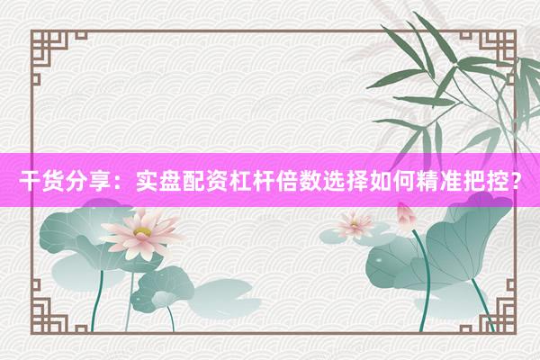 干货分享：实盘配资杠杆倍数选择如何精准把控？