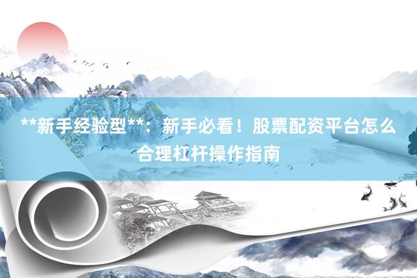 **新手经验型**：新手必看！股票配资平台怎么合理杠杆操作指南