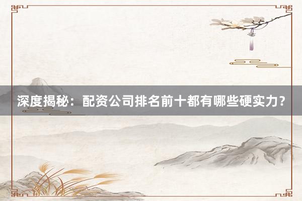 深度揭秘：配资公司排名前十都有哪些硬实力？