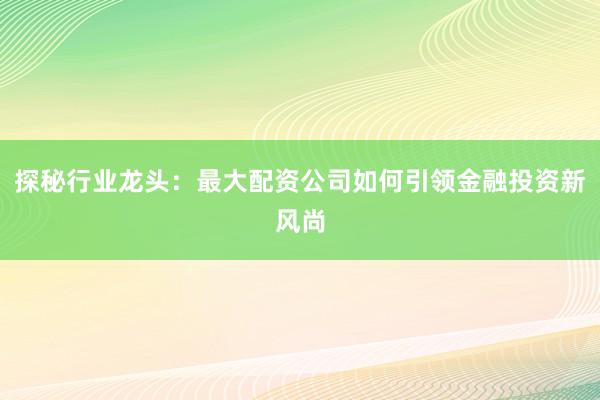 探秘行业龙头：最大配资公司如何引领金融投资新风尚