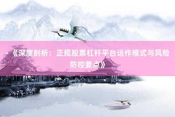- 《深度剖析：正规股票杠杆平台运作模式与风险防控要点》