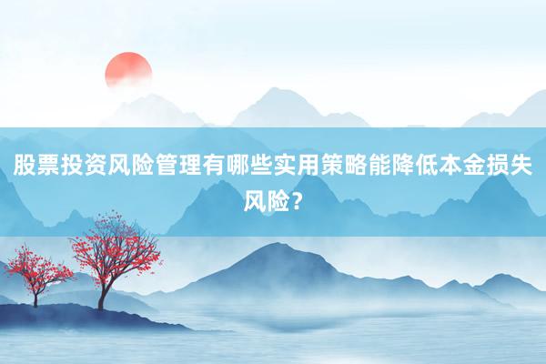 股票投资风险管理有哪些实用策略能降低本金损失风险？